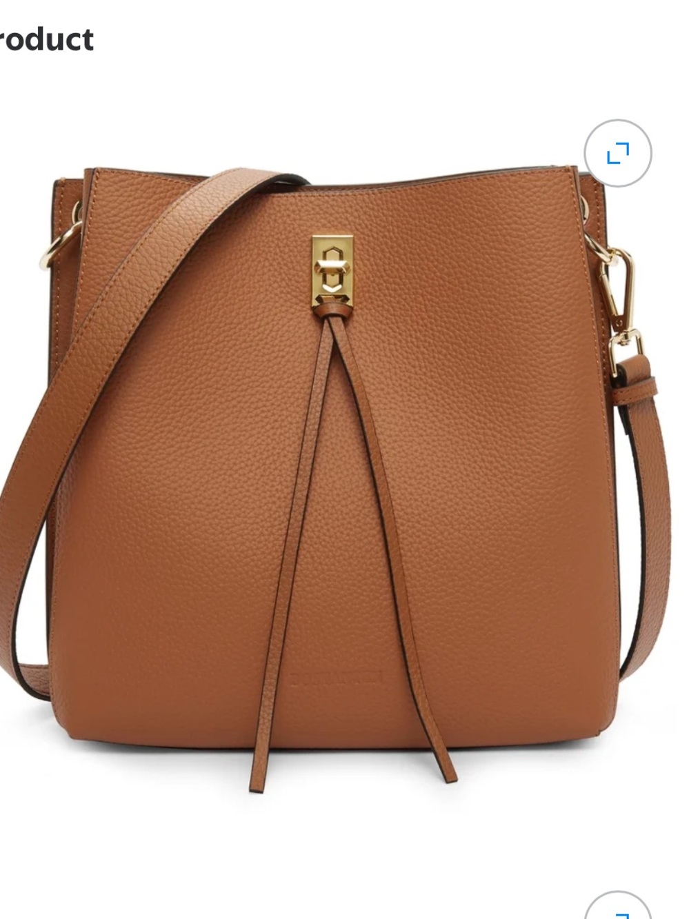 Tan Pebbled Leather Bucket Shoulder Bag with Gold Hardware